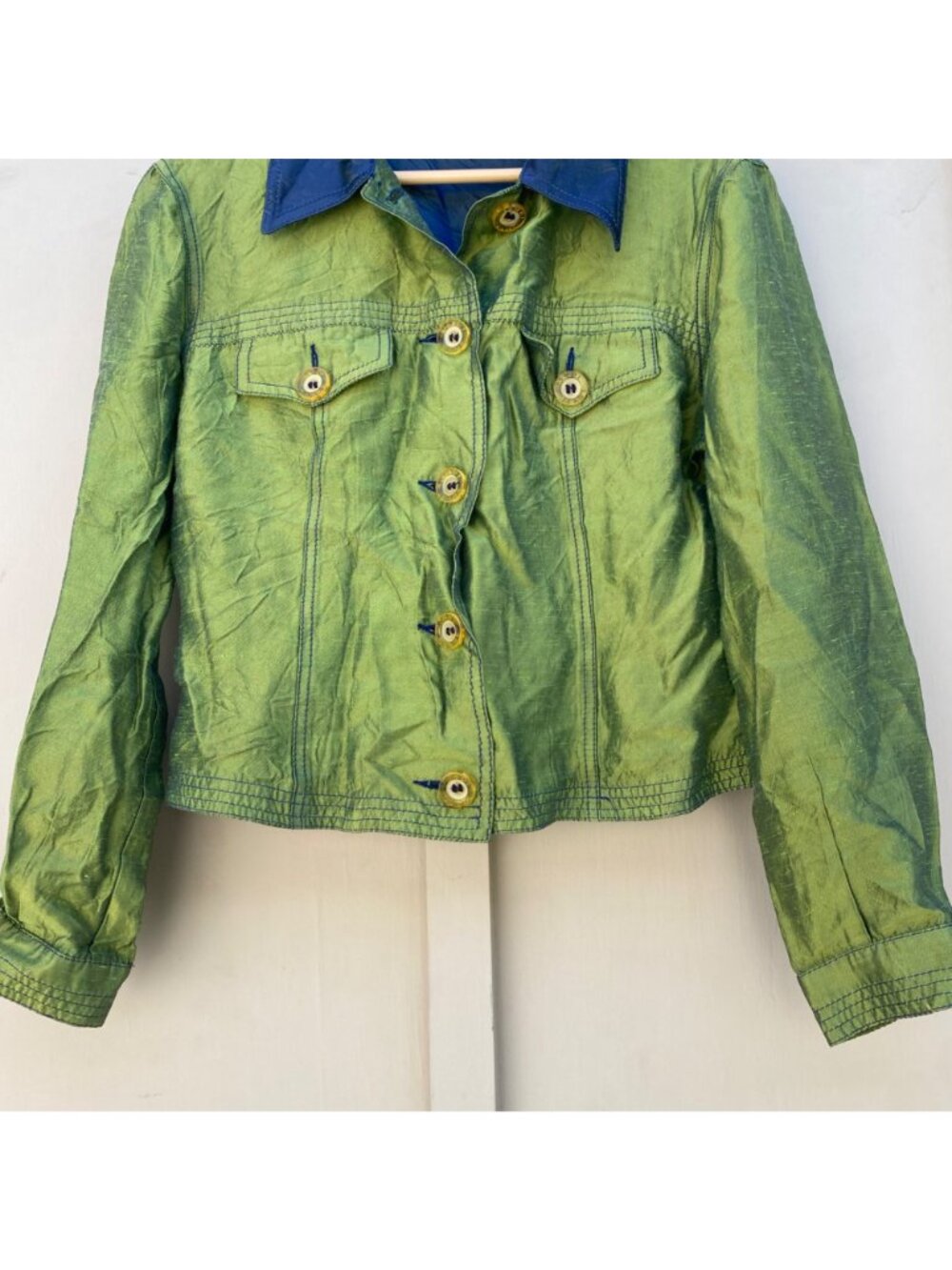 Fendi Vintage 90s 2000s Y2K Button-Down Jacket Green Metallic - Picture 4 of 13